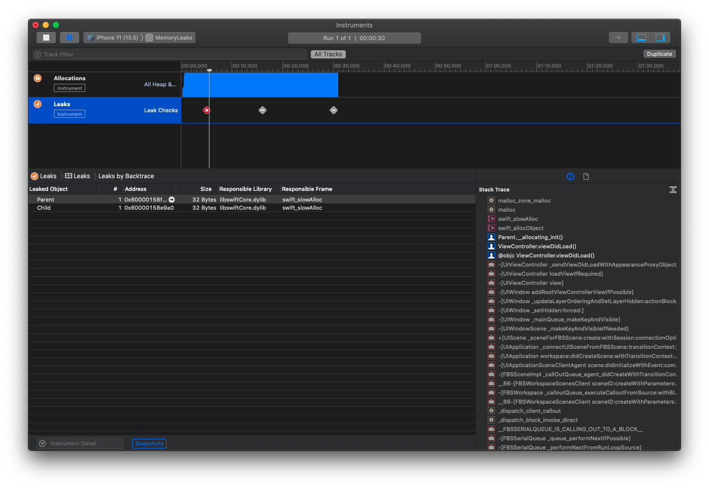 Leaks from Xcode