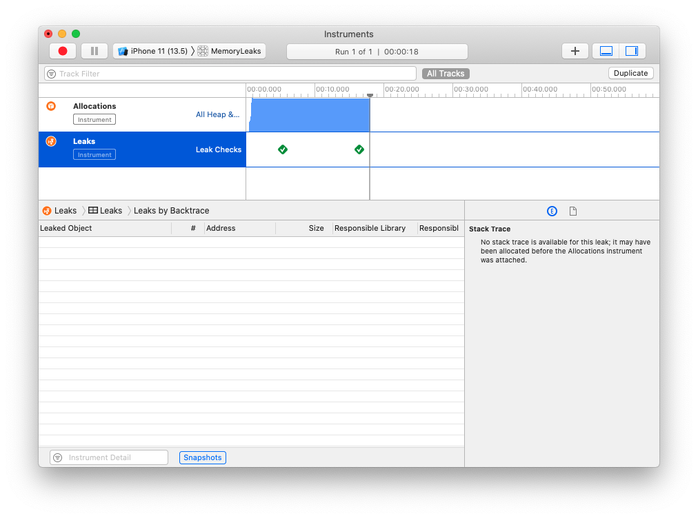 Leaks from Xcode