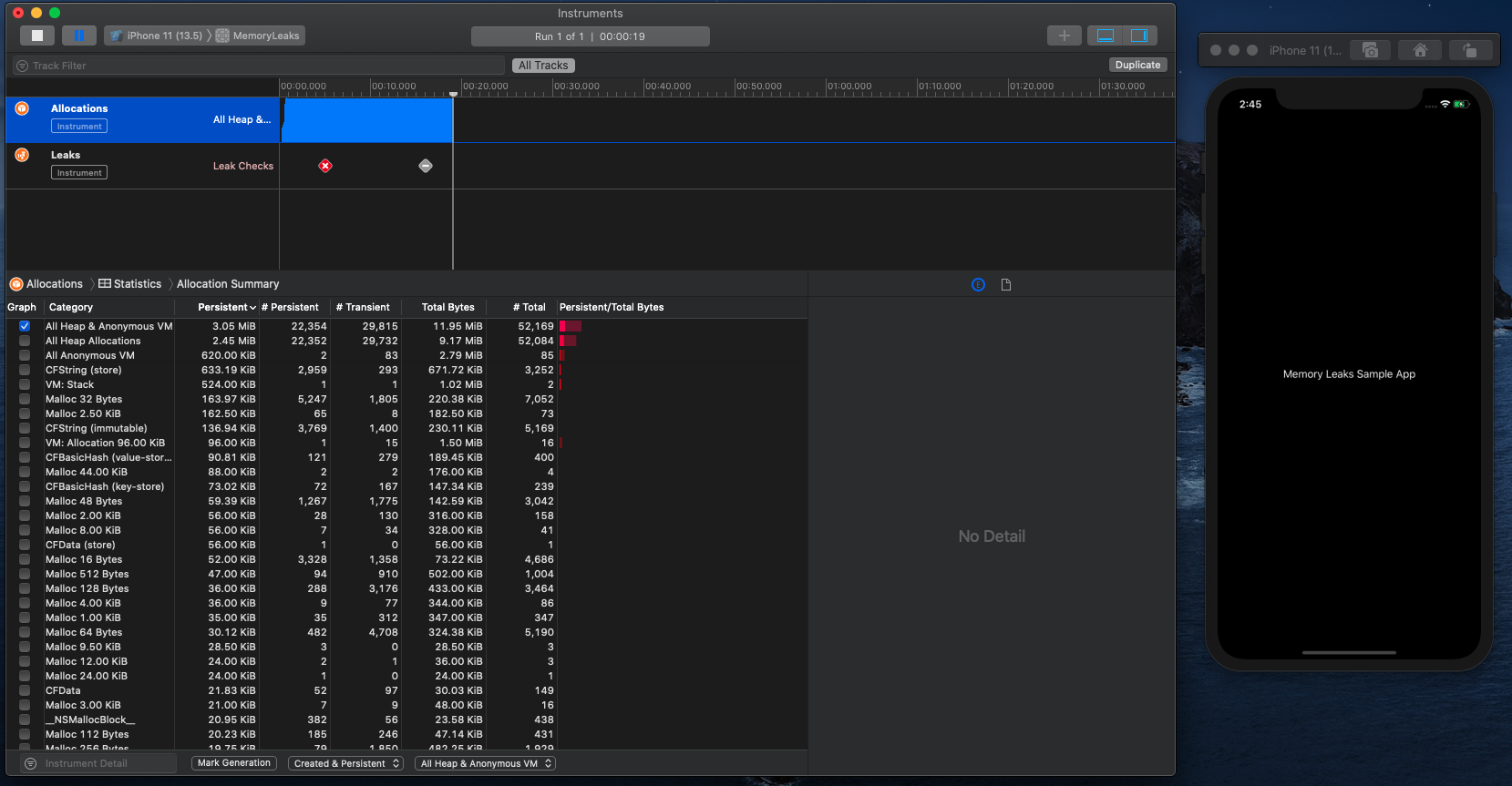 Leaks from Xcode